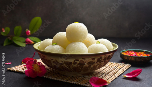 Bengali sweet rasgulla on a bowl. photo