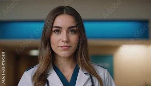 Portrait of a successful and hardworking female doctor nurse standing confidently in the hospital reception area