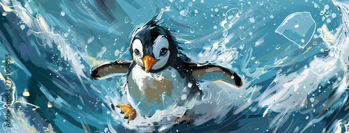 Penguin Swimming in the Ocean Generative AI