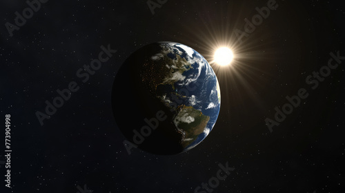 The Sun Shining Over the Earth in Space