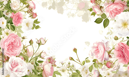 Panoramic view bouquet of roses,Digital draw illustration in watercolor style, Generative AI 