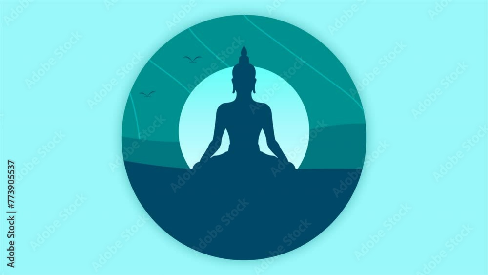 Happy Vesak Day Flat Illustration With Buddha Silhouette Animation Happy Vesak Day Flat Illustration With Buddha Silhouette Animation