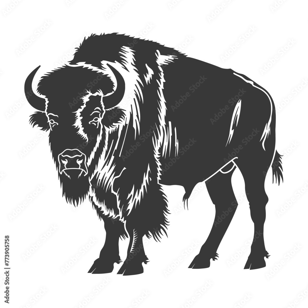 Silhouette bison animal black color only full body