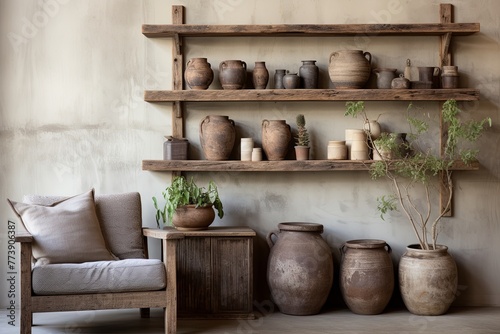 Reclaimed Wood Shelves: Earthy Organic Living Room Decor with Rustic Charm