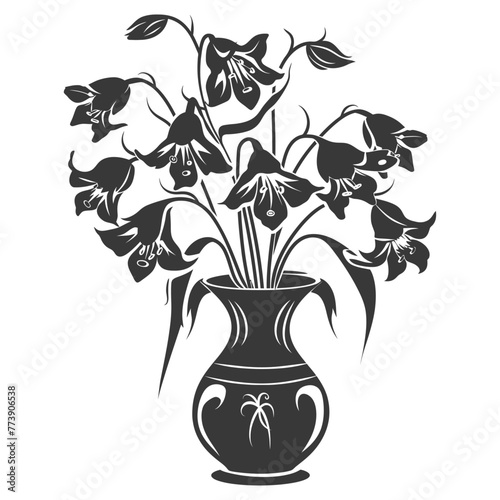 Silhouette bluebell flower in the vase black color only