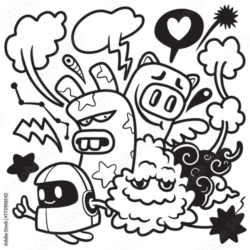 Friendly Monsters Cartoon Vector Doodle. © 9george