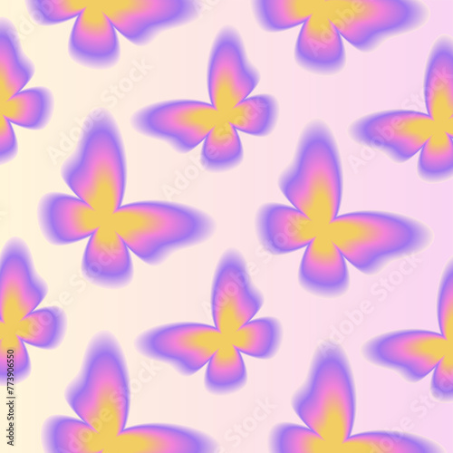 Aura pattern. Y2k groovy abstract backgrounds. Blurry butterfly element. Blurred gradient. Abstract geometric shapes in trendy retro style. Red, pink, yellow. Print, wallpaper, card, banner, web