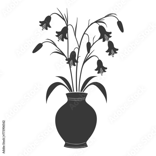 Silhouette bluebell flower in the vase black color only