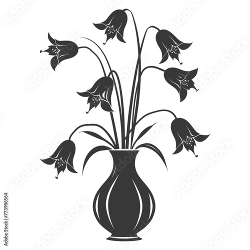 Silhouette bluebell flower in the vase black color only