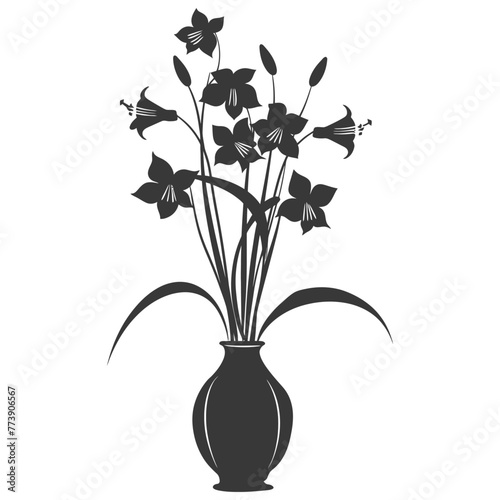Silhouette bluebell flower in the vase black color only