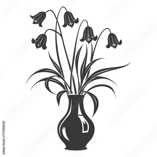 Silhouette bluebell flower in the vase black color only