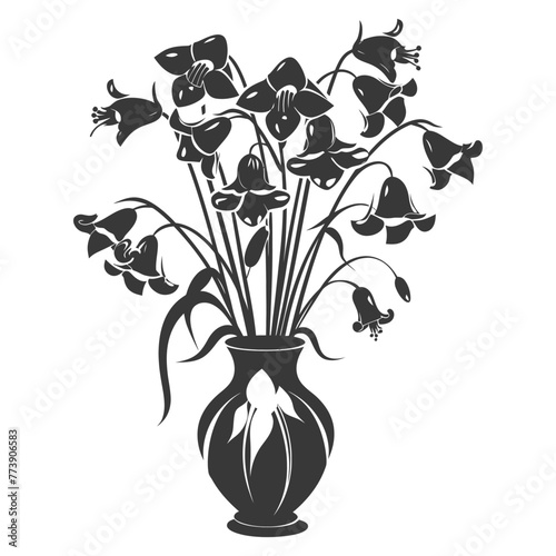 Silhouette bluebell flower in the vase black color only