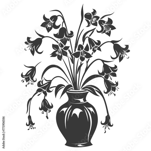 Silhouette bluebell flower in the vase black color only