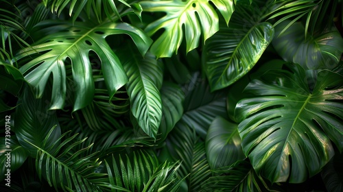 closeup nature view of leaf background. Flat lay, dark nature concept, tropical leaf.