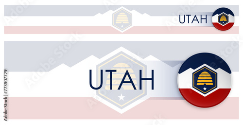 Utah US state horizontal web banner in modern neomorphism style. Webpage Utah election header button for mobile application or internet site. Vector