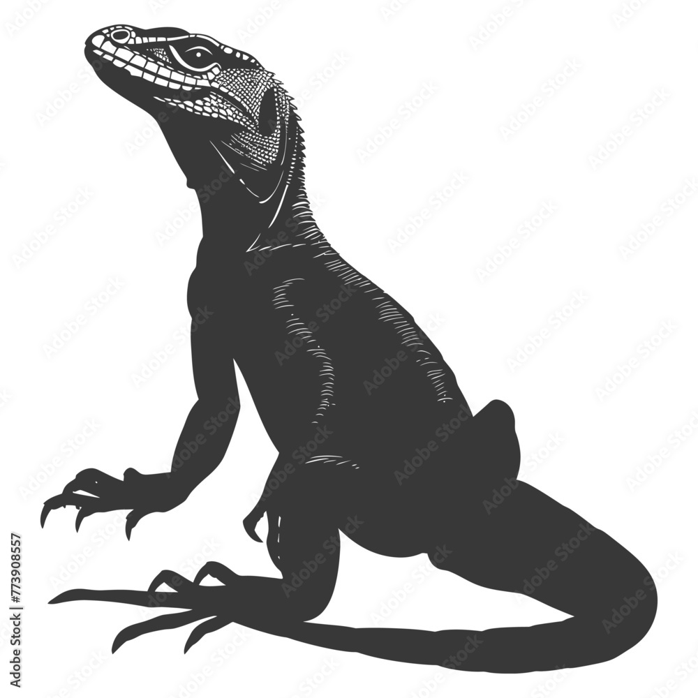 Obraz premium Silhouette comodo dragon reptile animal black color only full body