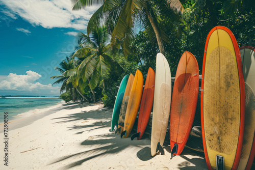 Surfboards on the tropical beach
