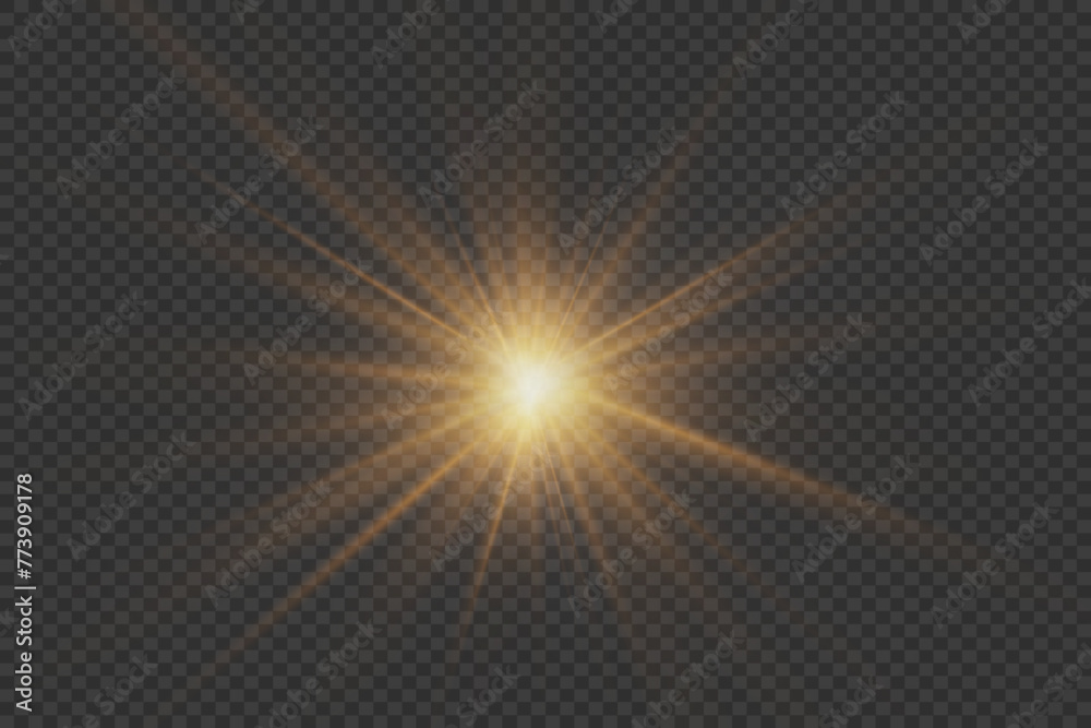 A bright flash of light. Explosion of a star with a glare of light and particles. On a transparent background.