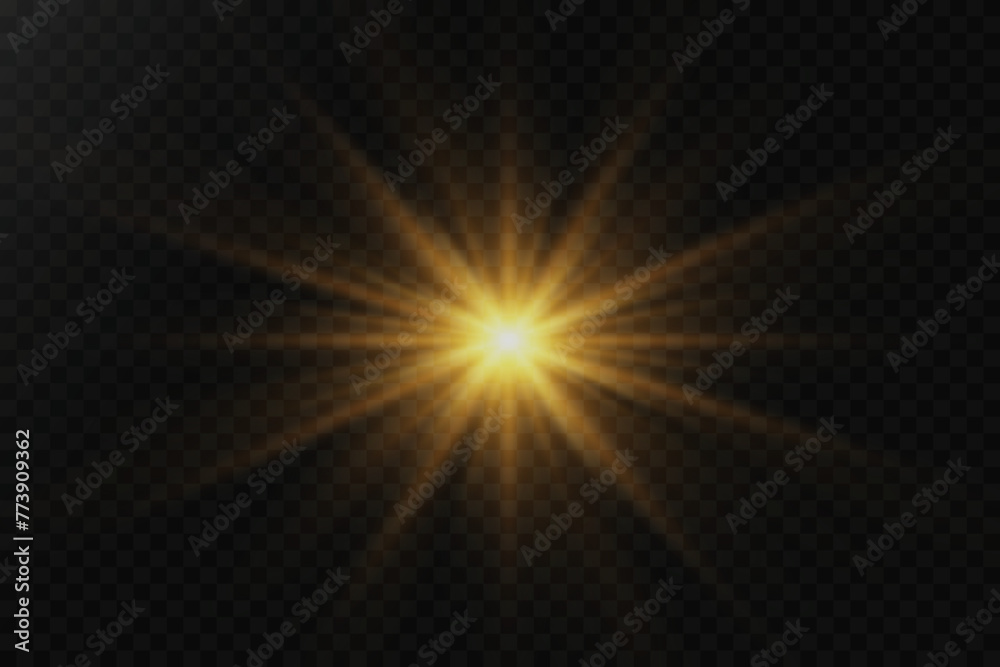 A bright flash of light. Explosion of a star with a glare of light and particles. On a transparent background.