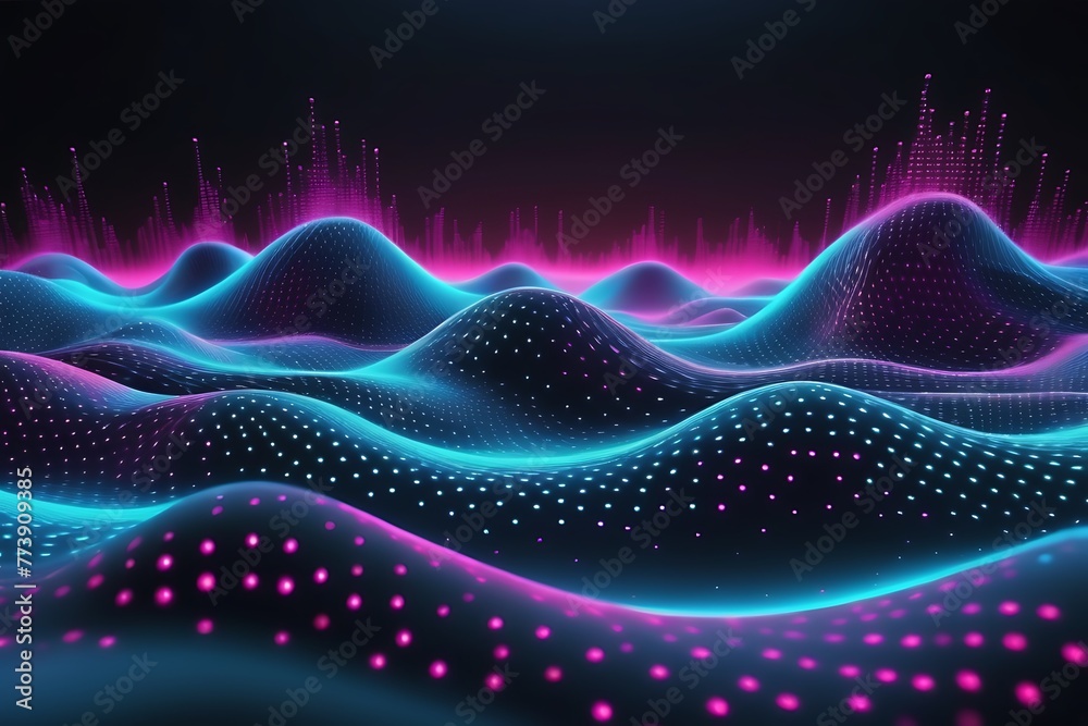 Cyber Technology Pulsating Dots And Flowing Waves , Cyber Background Cyber Technology Pulsating Dots And Flowing Waves , Cyber Background