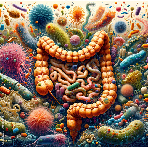 highly detailed and scientifically accurate illustration of the diverse ecosystem of microorganisms photo