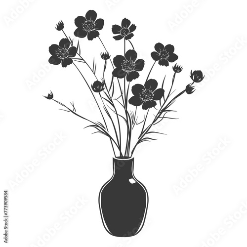 Silhouette cosmos flower in the vase black color only