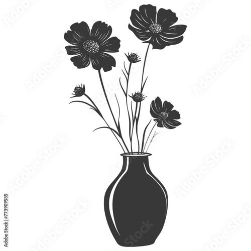 Silhouette cosmos flower in the vase black color only