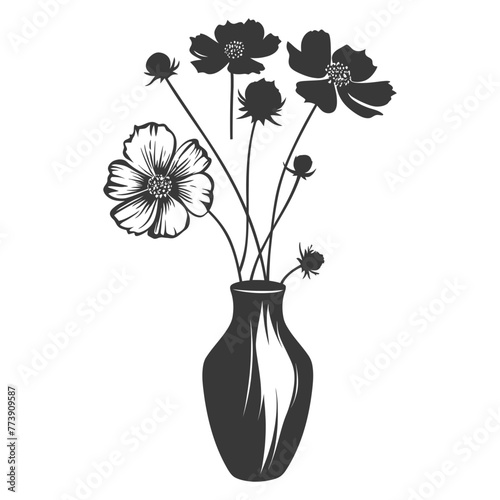 Silhouette cosmos flower in the vase black color only