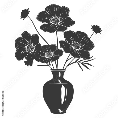 Silhouette cosmos flower in the vase black color only
