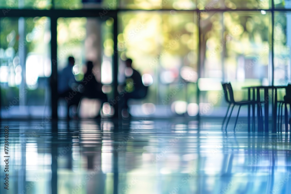 A group of people are sitting in a room with chairs and tables by AI generated image A group of people are sitting in a room with chairs and tables by AI generated image