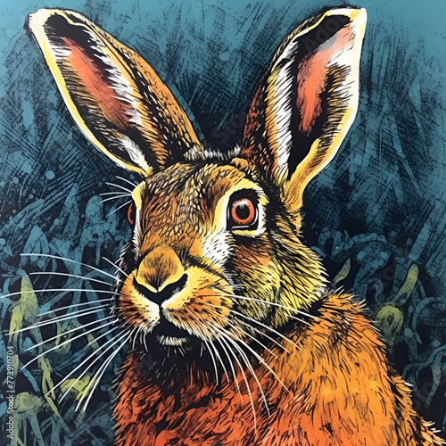 **colorful risograph of a rabbit 