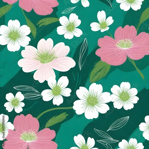 Leaves and floral pattern in plain background