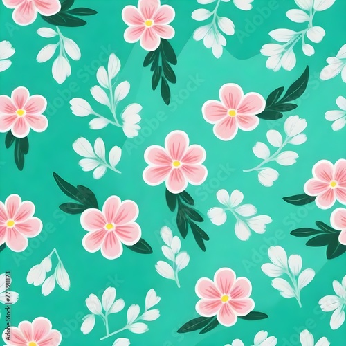 Leaves and floral pattern in plain background