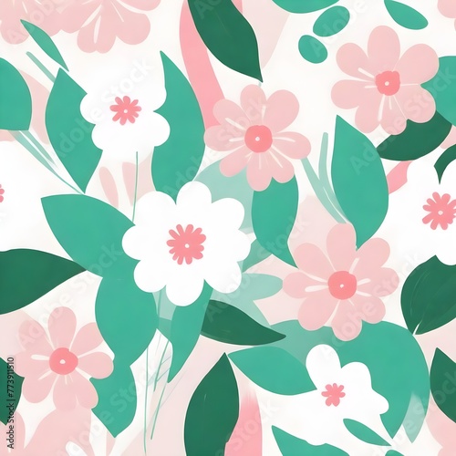 Leaves and floral pattern in plain background