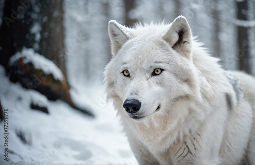 White Wolf in a snow covered winter forest © Marius Faust