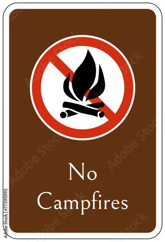 Campsite prohibition sign no campfires