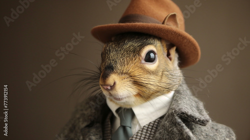 Eichhörnchen mit Schmuck, Eleganz bei Nagetieren Hintergrund einfarbig isoliert Generative AI photo