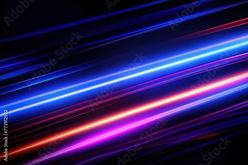 Neon light flashes and streaks on black background. Ai Generative