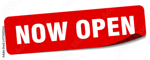 now open sticker. now open label