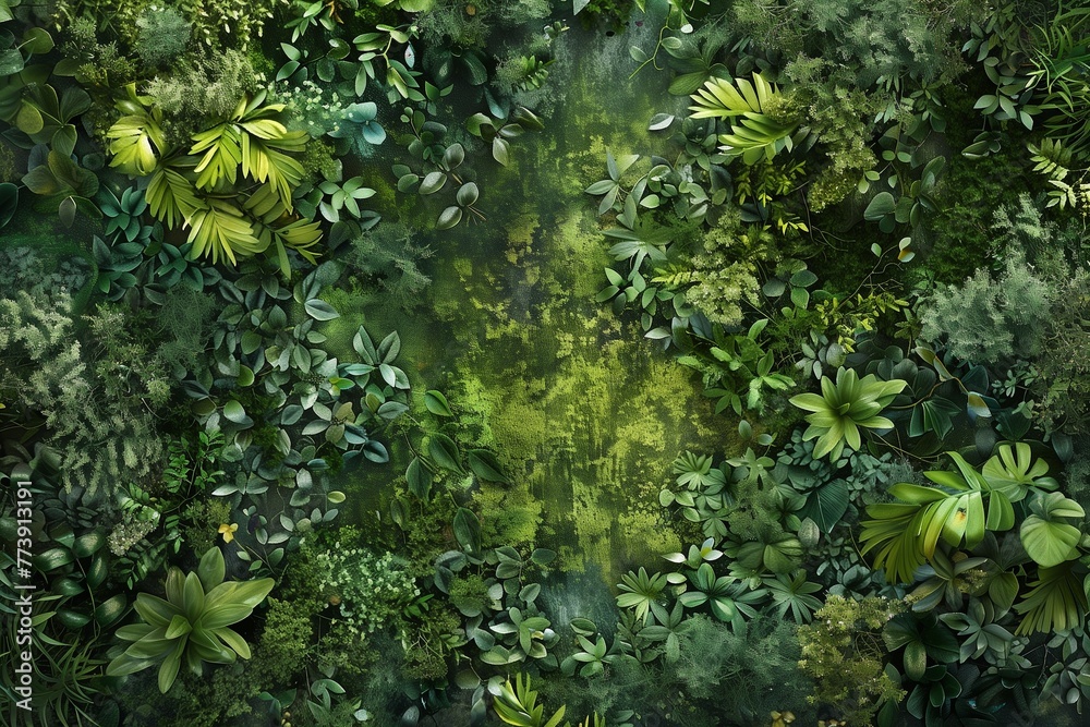 Fototapeta premium A lush forest canopy. the dense greenery unfolds in layers of texture and color. Generative AI