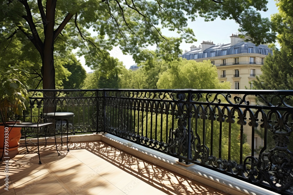 Elegant Parisian Balcony: Inspiring Iron Railing and Outdoor Seating in a Parisian Apartment Setting Elegant Parisian Balcony: Inspiring Iron Railing and Outdoor Seating in a Parisian Apartment Setting