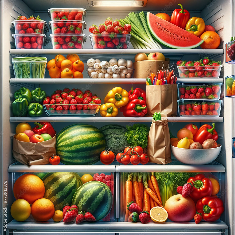 Fresh fruits and vegetables, chilling in the fridge, ready to nourish and delight
