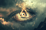Eye of Horus secret society illuminati conspiracy. All seeing eye pyramid. New world order conceptual image.