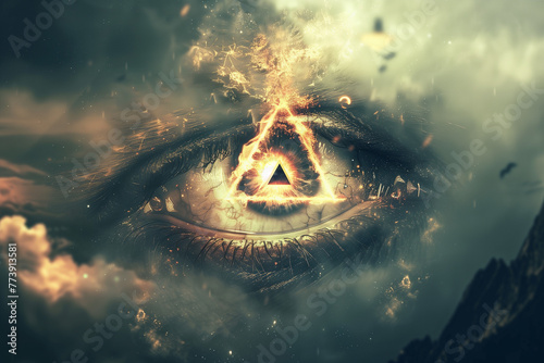 Eye of Horus secret society illuminati conspiracy. All seeing eye pyramid. New world order conceptual image. photo