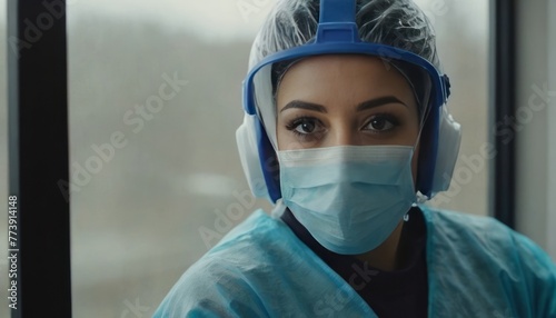 Portrait of a successful and diligent female doctor nurse standing confidently by the hospital window