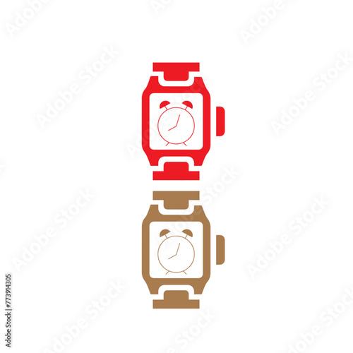 smart android watch, hand clock black icon.