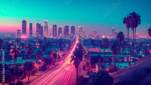 A Retro Themed Cityscape of Los Angeles photo