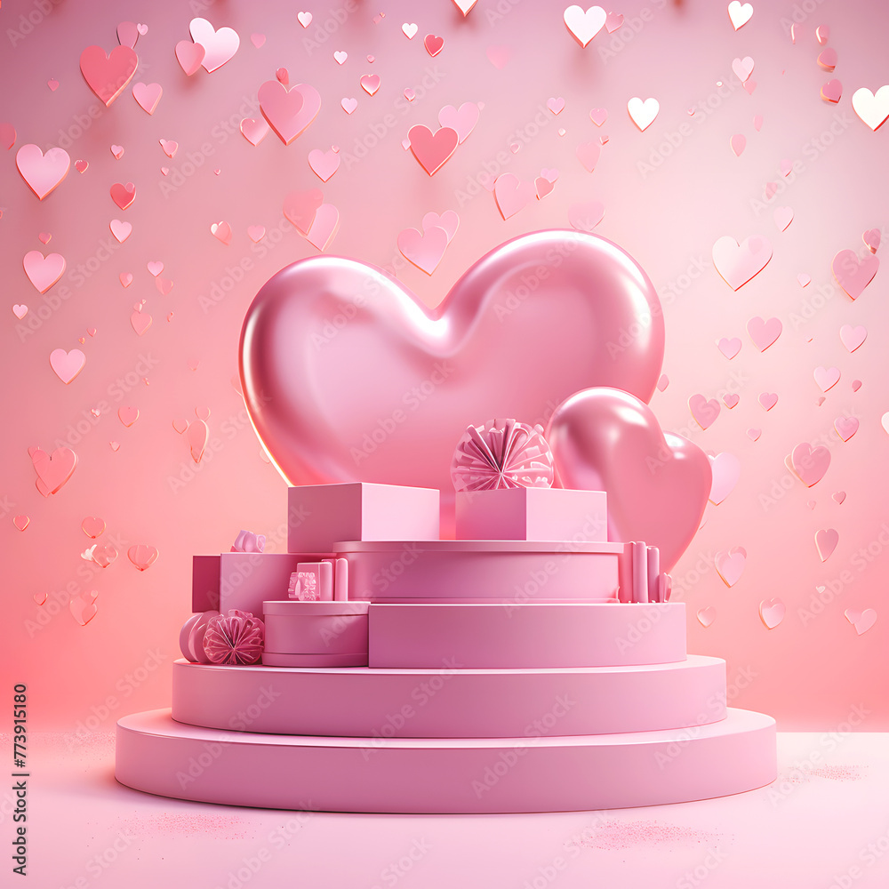 3d pink display podium with a heart on a pink background, a Generative AI