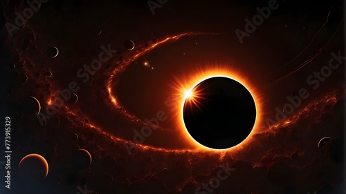 One type of astronomical event is a solar eclipse. An accurate depiction of a solar eclipse. The sun is obscured by the moon. artificial intelligence generation.