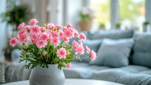 White Couch Adorned With Pink Flowers